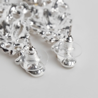 Серьги висячие со стразами &laquo;Ажур&raquo; лёд, цвет белый в серебре, 8,3 см