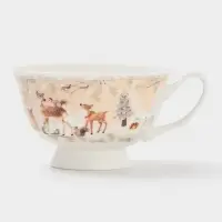 Чайная пара новогодняя &laquo;Лесное чудо&raquo;, 2 предмета: чашка 180 мл, блюдце d=15 см, керамика, подарочная упаковка, бежевая