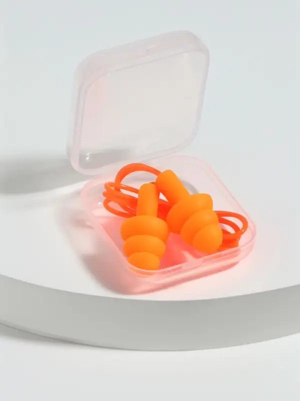 Беруши на шнурке, 3&times;1.5 см, в футляре, фасовка 10 шт., силиконовые, оранжевые