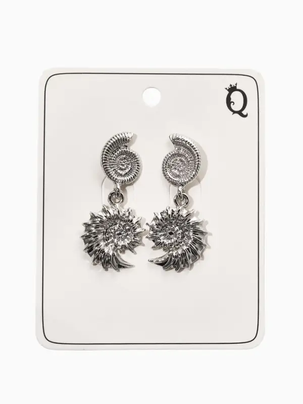 Серьги металл "Ракушки", цвет серебро