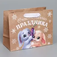 Пакет подарочный новогодний крафтовый горизонтальный &laquo;Хлопушки&raquo;, MS 23 х 18 х 10 см