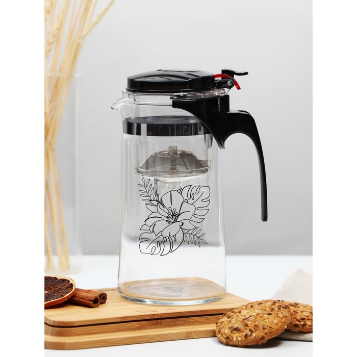 Чайник заварочный стеклянный Дорого внимание &laquo;Цветы&raquo;, 900 мл