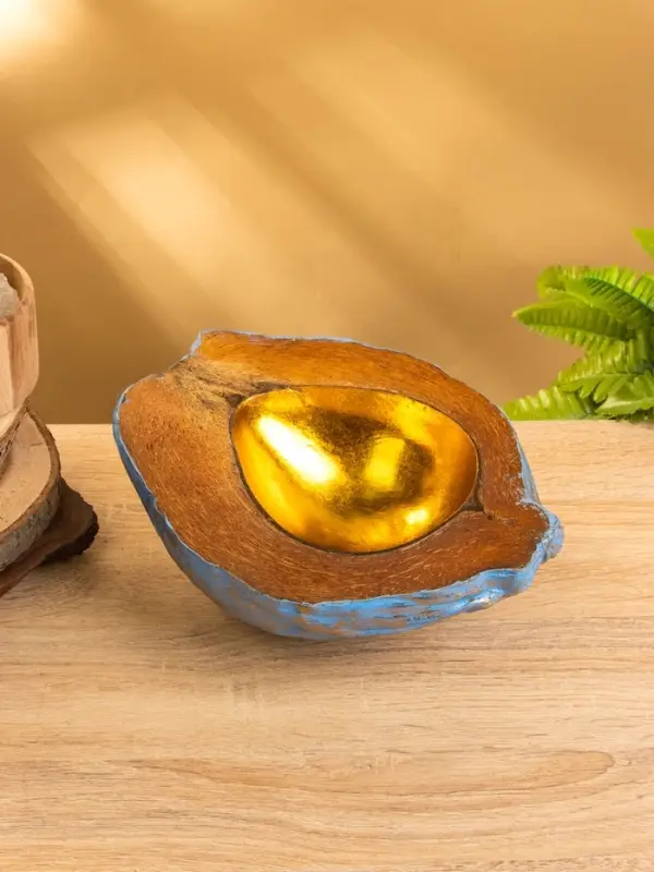 Чаша из кокоса, 22,5х25х10 см, сине-золотой