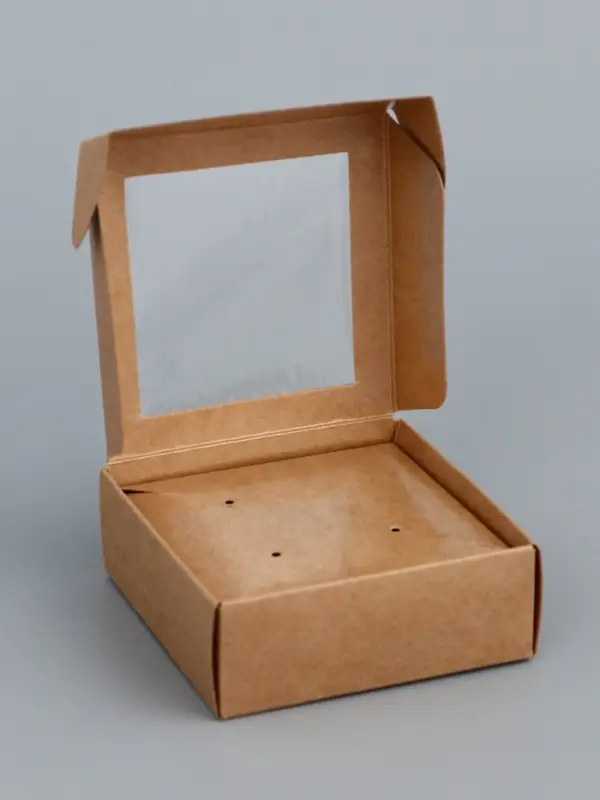 Коробка для бижутерии с PVC окном 8&times;8&times;3 см, крафт