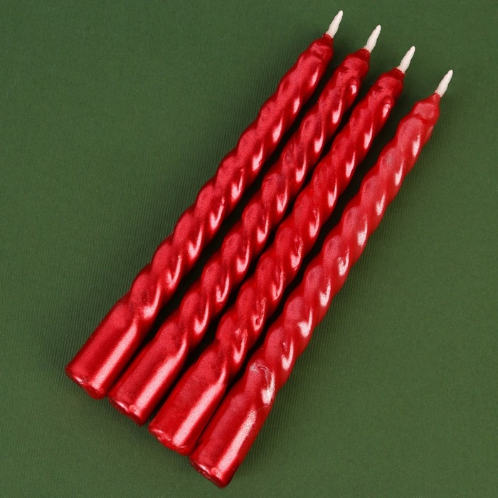 Новогодние свечи витые &laquo;Новый год: Счастья в Новом году&raquo;, без аромата, набор 4 шт, высота 15 см