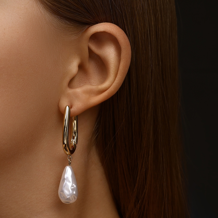 Серьги с жемчугом &laquo;Бусина&raquo; груша, цвет золото