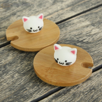 Кружка керамическая с деревянной крышкой и ложкой &laquo;Котик&raquo;, 500 мл, цвет и рисунок МИКС