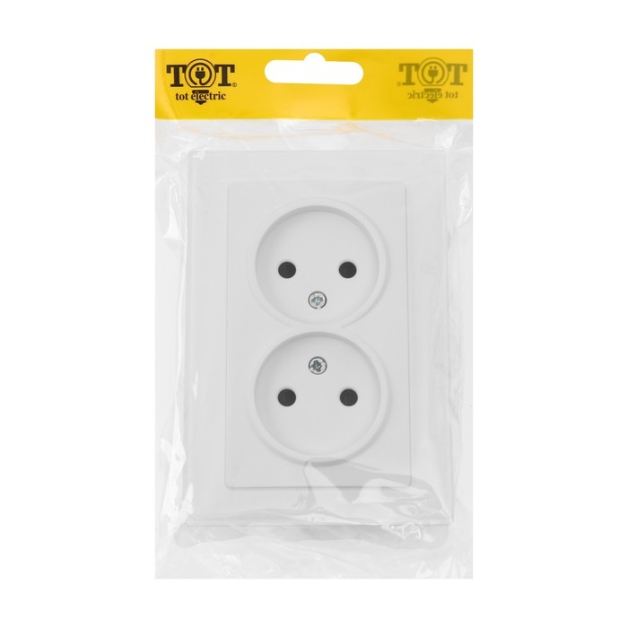 Розетка двухместная TOT Matte Glass, 10 А, скрытая, без з/к, стекло, белая Розетка двухместная TOT Matte Glass, 10 А, скрытая, без з/к, стекло, белая