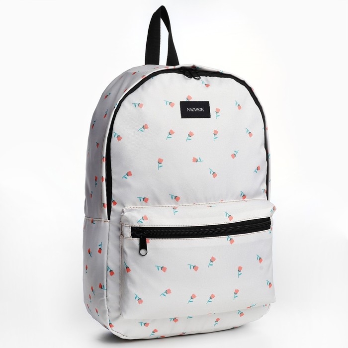 Рюкзак школьный текстильный &laquo;Цветы&raquo;, 42х14х28 см, цвет белый