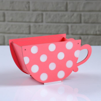Кашпо деревянное "Чашка в горошек", коралловый, 20&times;9&times;11 см
