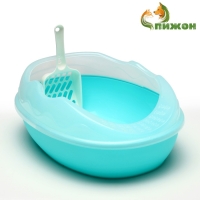 Туалет для кошек округлый с бортиком и совком 38 x 28 x 15 см, синий Туалет для кошек округлый с бортиком и совком 38 x 28 x 15 см, синий