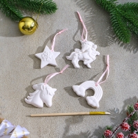 Новый год! Набор ёлочных украшений под раскраску 4 шт. &laquo;Единороги&raquo; с подвесом, кисть