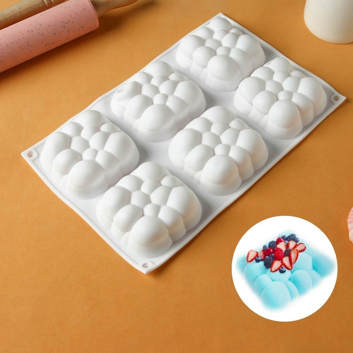 Форма для выпечки и муссовых десертов KONFINETTA &laquo;Облачко&raquo;, силикон, 30&times;18,8&times;3,5 см, 6 ячеек (7,4&times;7,4 см), цвет белый