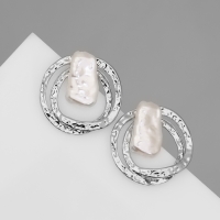 Серьги с жемчугом &laquo;Бусина&raquo; двойной круг, цвет серебро