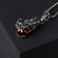 Кулон-амулет &laquo;Помпеи&raquo; дракон, цвет красный в чернёном серебре, 70 см