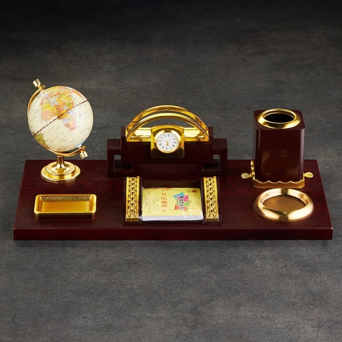Набор настольный 6в1 (блок д/бумаг, подст. д/печати, карандашница, часы, визитница,глобус)
