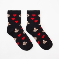 Носки женские &laquo;Мишки с сердечками&raquo; цвет чёрный, размер 23-25