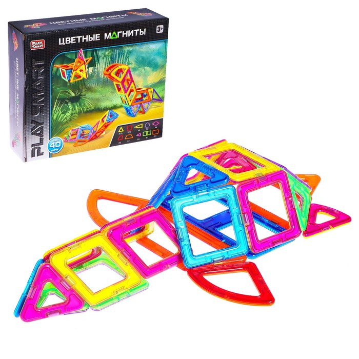 Конструктор магнитный «Цветные магниты», 40 деталей Конструктор магнитный «Цветные магниты», 40 деталей