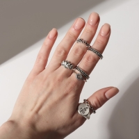 Кольцо набор 8 штук &laquo;Природа&raquo;, размер МИКС, цвет чернёное серебро