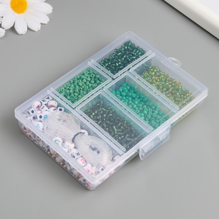 Бисер стекло 8/0 в шкатулке Бисер стекло 8/0 в шкатулке "Зелёный" бусины + нить 0,8 мм 5 м 12х8,4х2,2 см