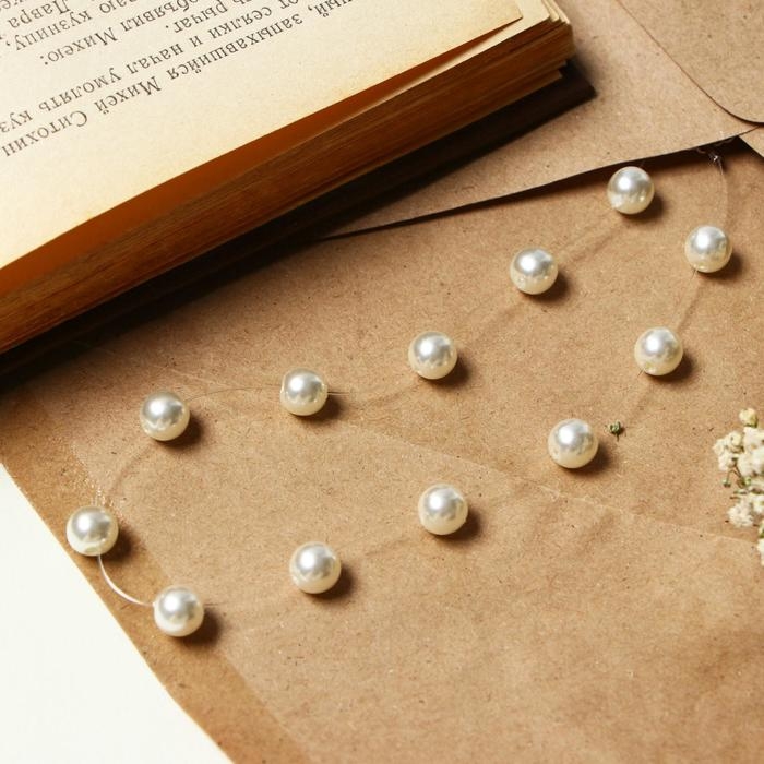 Бусы на леске &laquo;Жемчуг&raquo; шар №8, цвет молочный в серебре, L=30 см