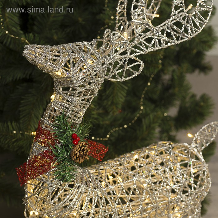 Светодиодная фигура «Олень с санями серебристый», олень: 50 × 85 × 18 см, сани: 70 × 43 × 22 см, металл, 220 В, свечение тёплое белое Светодиодная фигура «Олень с санями серебристый», олень: 50 × 85 × 18 см, сани: 70 × 43 × 22 см, металл, 220 В, свечение тёплое белое