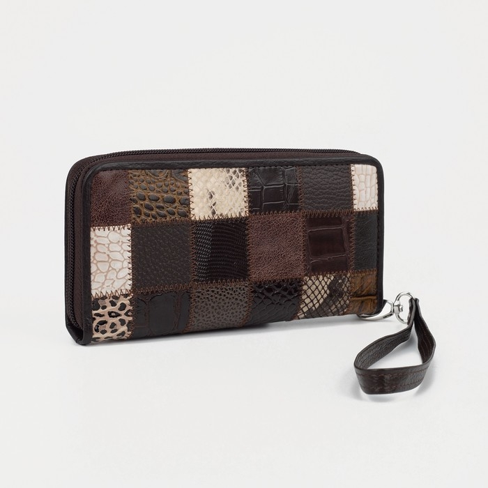 Кошелёк женский на молнии, с ручкой, цвет коричневый