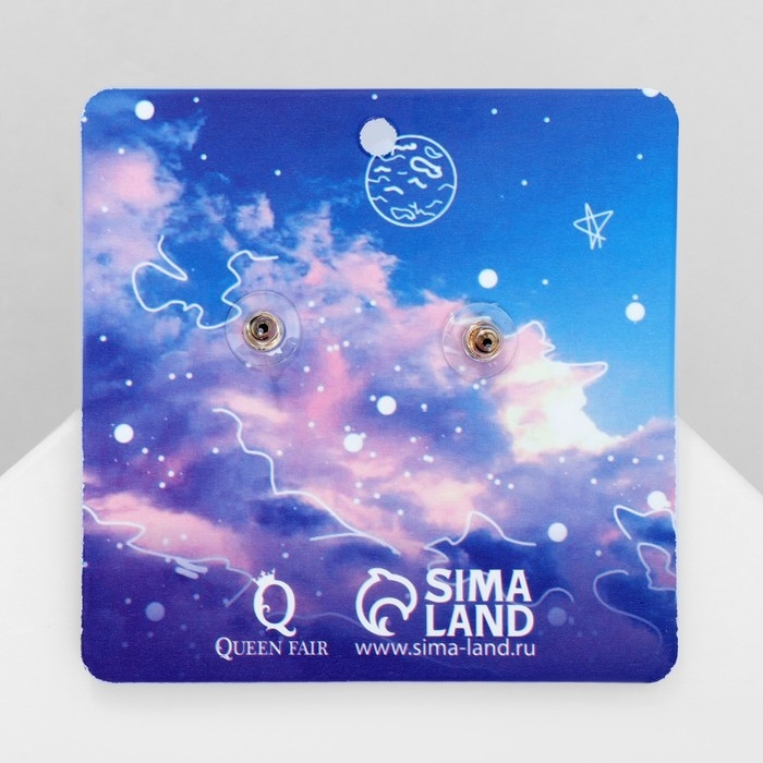 Серьги эмаль &laquo;Космос&raquo; и коты, цвет бело-синий в золоте