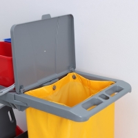 Многофункциональная тележка для клининга с вёдрами, отжимом и лотками, цвет серый