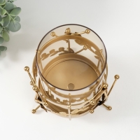 Подсвечник металл, стекло на 1 свечу "Веточки с шариками" d=10 см золото 14х17 см