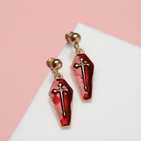 Серьги &laquo;Гробики&raquo; с крестами, цвет бордовый в золоте