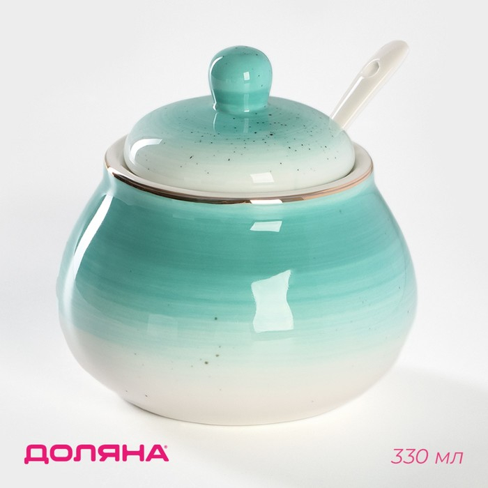 Сахарница фарфоровая с ложкой Доляна &laquo;Млечный путь&raquo;, 330 мл, цвет бирюзовый