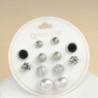 Пусеты 6 пар &laquo;Жемчужные&raquo; шары, цвет чёрно-белый в серебре