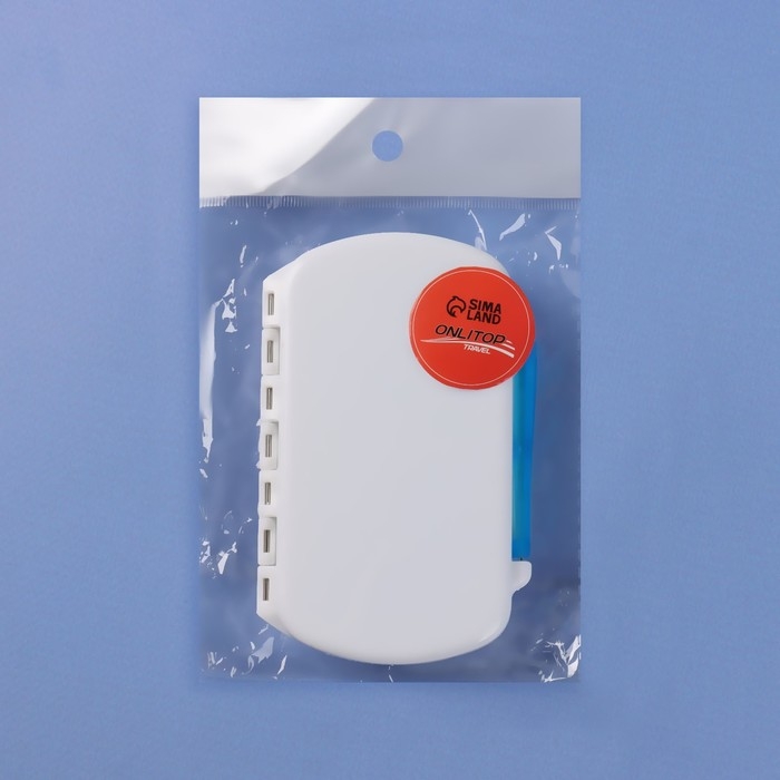 Таблетница, 12 &times; 7,5 &times; 2,8 см, 6 секций, цвет белый/МИКС