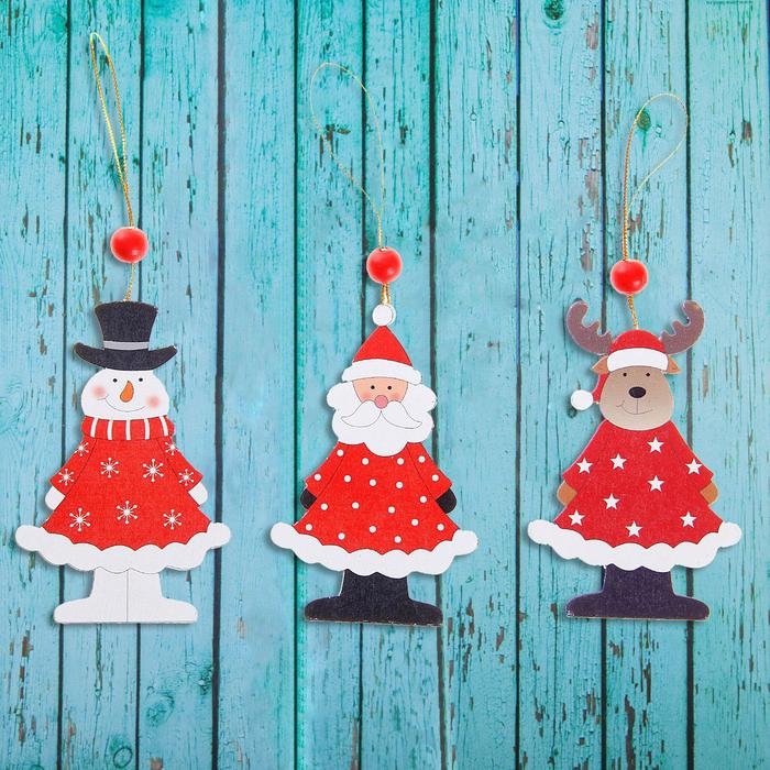 Подвеска новогодняя деревянная &laquo;Новогодние гости&raquo;, односторонняя, МИКС