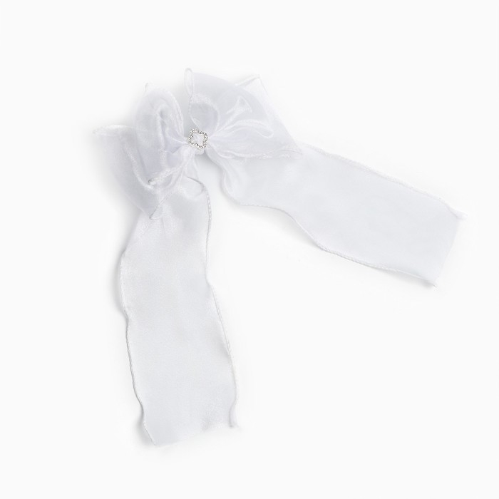 Выпускной. Бант для волос на резинке, белый, 6х25 см, Кошечка Мари