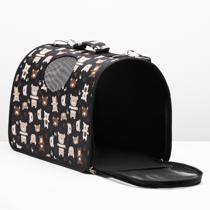 Сумка-переноска каркасная Сумка-переноска каркасная "Медвежонки", размер M, 40 х 21 х 27 см, чёрный
