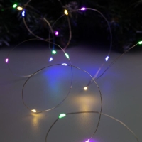 Гирлянда &laquo;Нить&raquo; 2 м роса, IP20, серебристая нить, 20 LED, батарейки CR2032х2 (в комплекте), свечение мульти