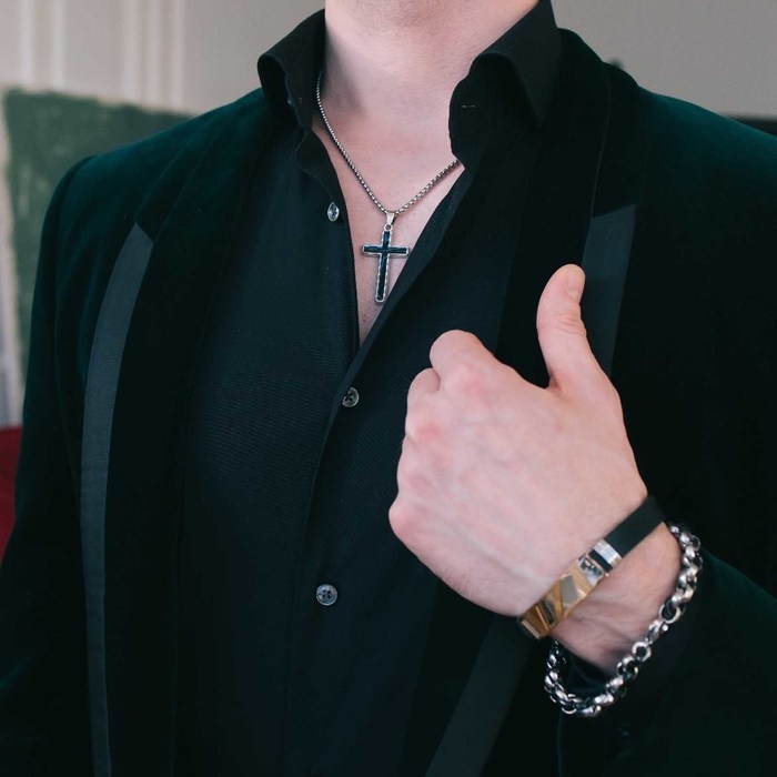 Браслет мужской «Стиль» прямоугольник резной, цвет чёрный с серебряно-золотым, 22 см Браслет мужской «Стиль» прямоугольник резной, цвет чёрный с серебряно-золотым, 22 см