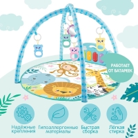 Музыкальный развивающий коврик с пианино, русская озвучка, свет, цвет голубой