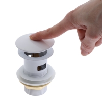 Донный клапан ZEIN engr, большая кнопка, без перелива, нержавеющая сталь, белый