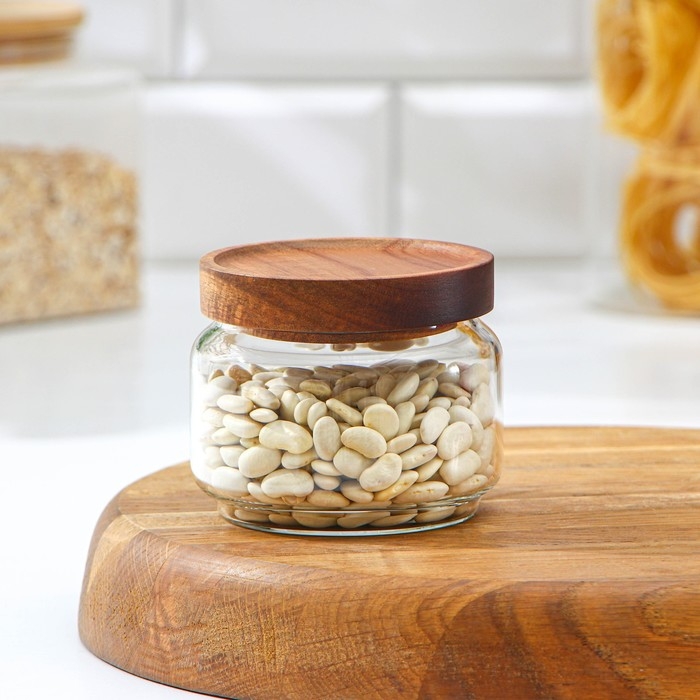 Банка стеклянная для сыпучих продуктов с деревянной крышкой Magistro Village, 260 мл, 9&times;7 см