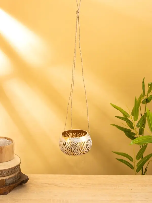 Подсвечник подвесной из кокоса, 9-12 см, золотисто-белый