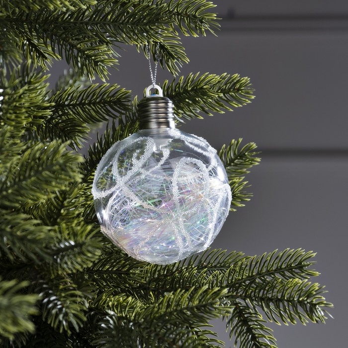 Ёлочный шар &laquo;Ледяной узор&raquo;, батарейки, 1 LED, свечение RGB