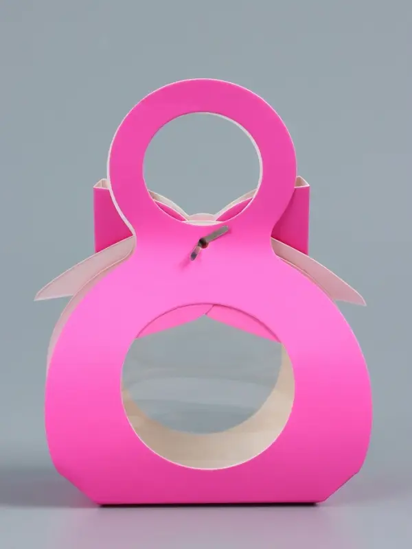 Коробка складная, с бантом и ручкой, 13 х 6,5 х 4 см, розовая