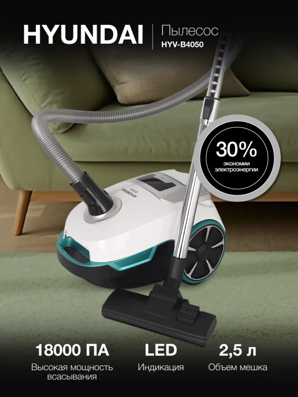 Пылесос HYV-B4050 800Вт белый бирюзовый