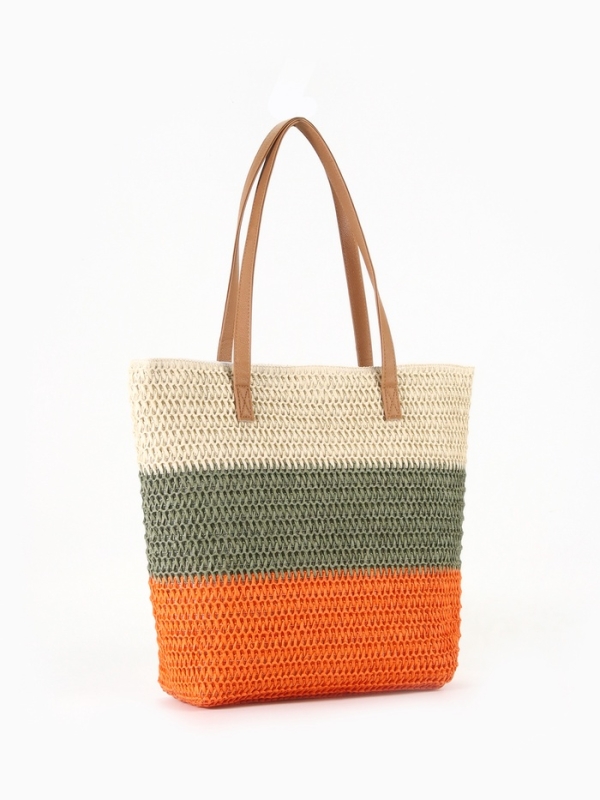 Сумка пляжная Полосы, 47*12*35, отд на молнии, подкладка, беж/серый/оранж Сумка пляжная Полосы, 47*12*35, отд на молнии, подкладка, беж/серый/оранж