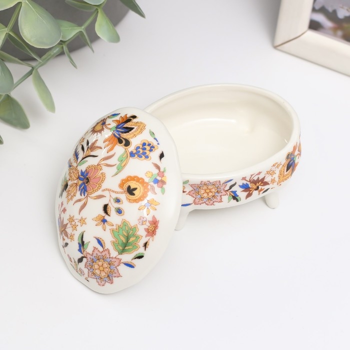 Шкатулка керамика на ножках "Оранжевые сказочные цветы" 6,1х7,7х4,8 см