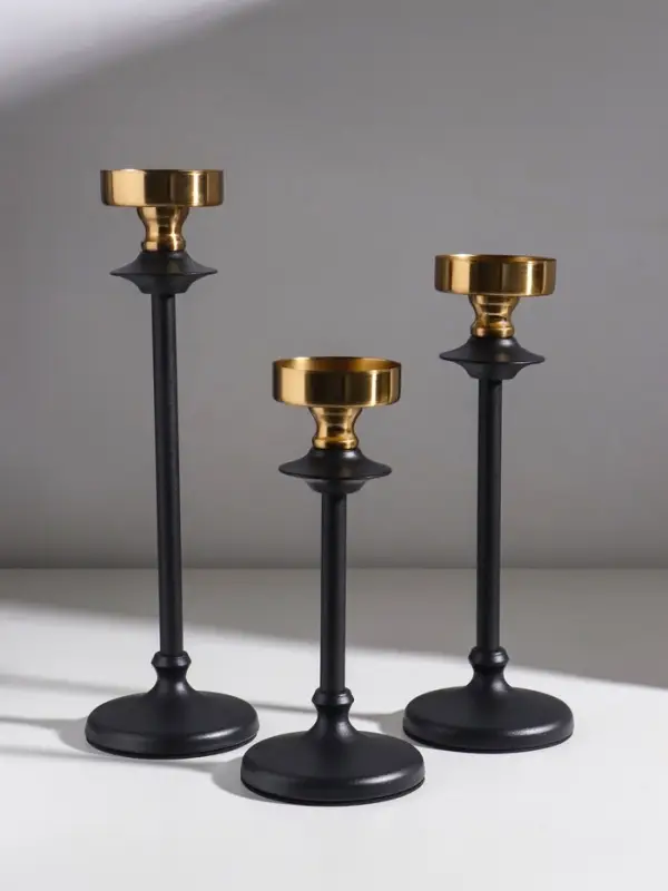 Подсвечник металл "Эстетика" чёрный с золотом d=6,7 см набор 3 шт h=222,5, 28 и 32 см