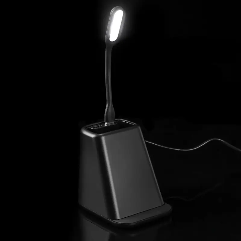 Настольный органайзер с зарядкой, лампой, вентилятором и подсветкой лого powerTower, черный